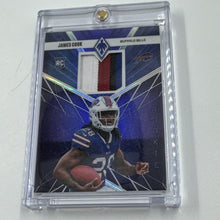 Load image into Gallery viewer, 2022 Panini Phoenix James Cook Purple Rookie 3 Color Patch #60/75 Buffalo Bills