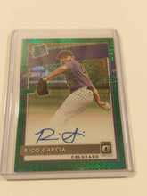 Load image into Gallery viewer, 2020 Donruss Optic Rico Garcia Green Prizm Rated Rookie On Card Auto 98/99!!