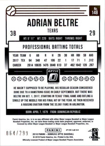 2018 Donruss Optic Aqua Adrian Beltre 064/299 Texas Rangers #148