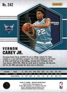 2020-21 Panini Mosaic Vernon Carey Jr. RC Charlotte Hornets #242