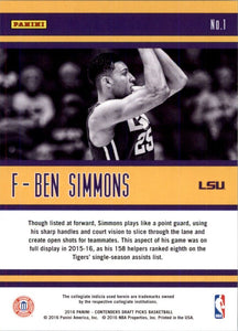 2016-17 Panini Contenders Draft Picks School Colors Ben Simmons LSU Tigers #1